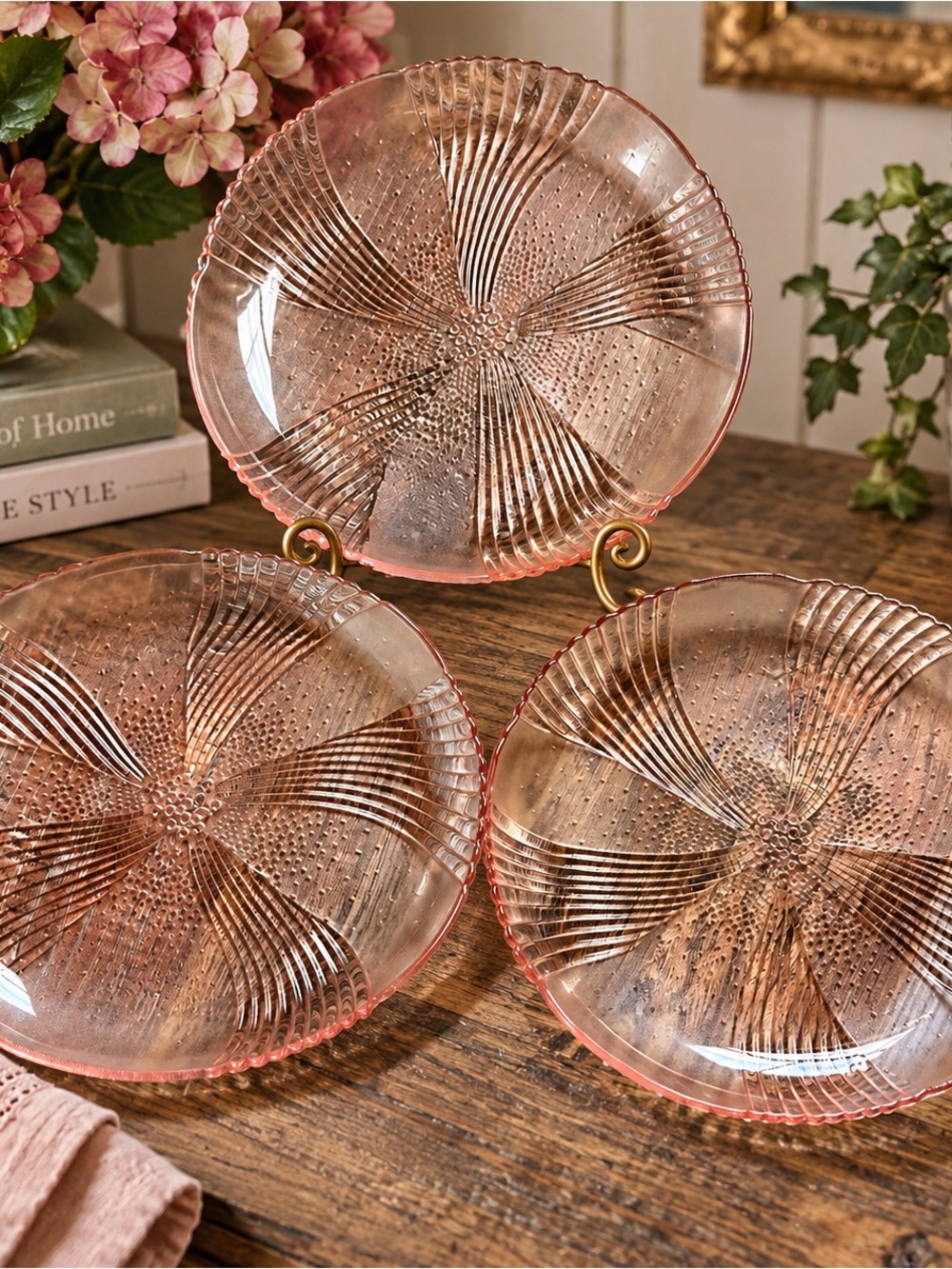 Vintage Libbey Harmony Pink Depression Glass Salad Plates - Set of 3